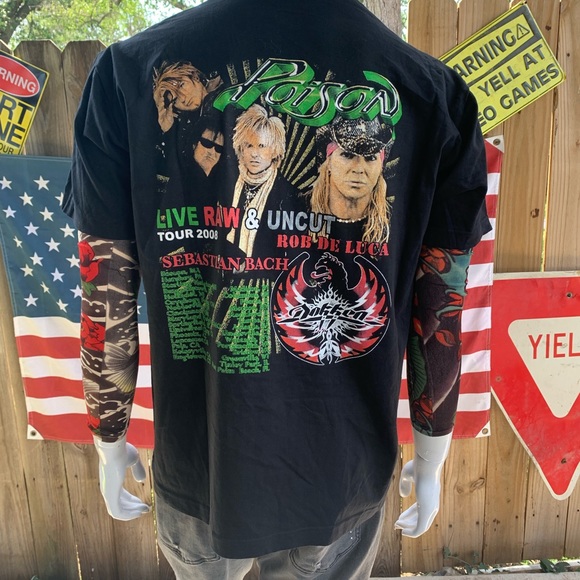 Vintage 00s Poison Live Raw & Uncut 2008 Tour T-shirt Size L Oversized - Picture 2 of 7